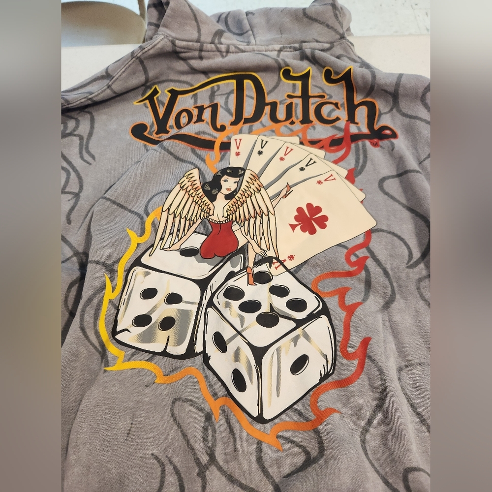 Von Dutch Rare Gray Hoodie Angel Dice Nwt